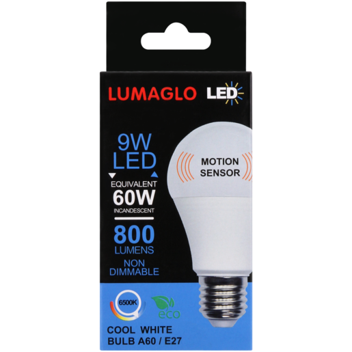 Lumaglo Cool White Motion Sensor A60/E27 LED Globe 9W