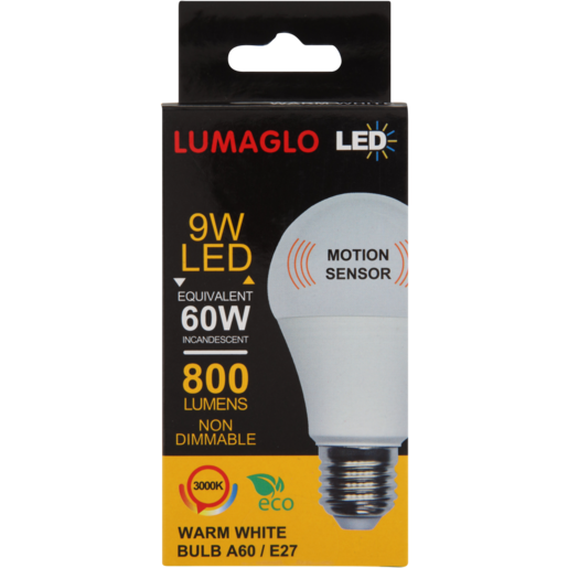 Lumaglo Warm White Motion Sensor A60/E27 LED Globe 9W