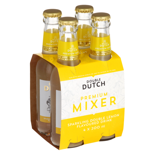 Double Dutch Premium Mixer Sparkling Double Lemon Flavoured Tonic Drink Bottles 4 x 200ml