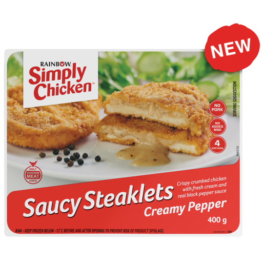 Simply Chicken Frozen Saucy Steaklets Creamy Pepper 400g