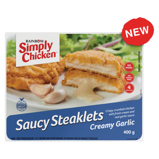 Simply Chicken Frozen Saucy Steaklets Creamy Garlic 400g