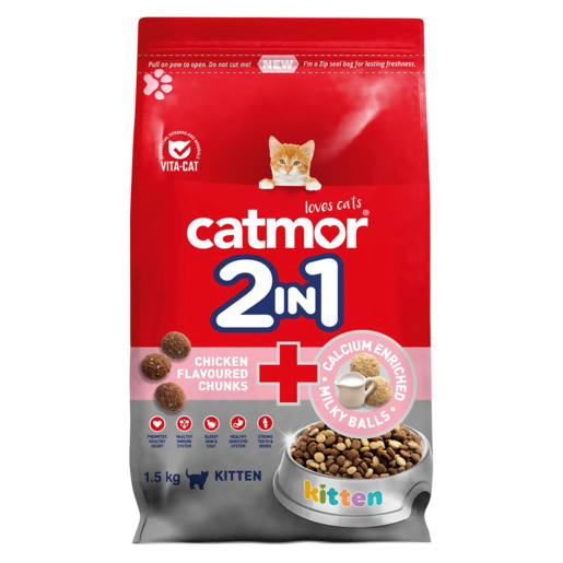 Catmor 2-In-1 Chicken Flavoured Chunks & Calcium Enriched Milky Balls Kitten Cat Food 1.5kg