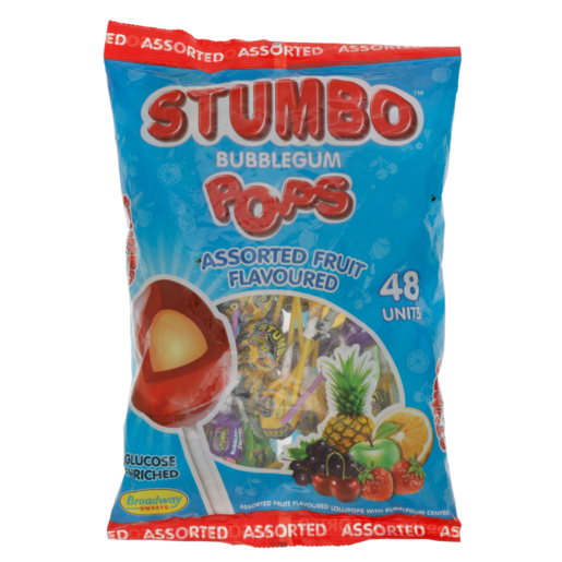 Broadway Sweets Stumbo Assorted Fruit Flavoured Bubblegum Pops 48 Pack