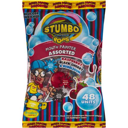Broadway Sweets Stumbo Assorted Mouth Painter Bubble Gum Lollipops 48 Pack