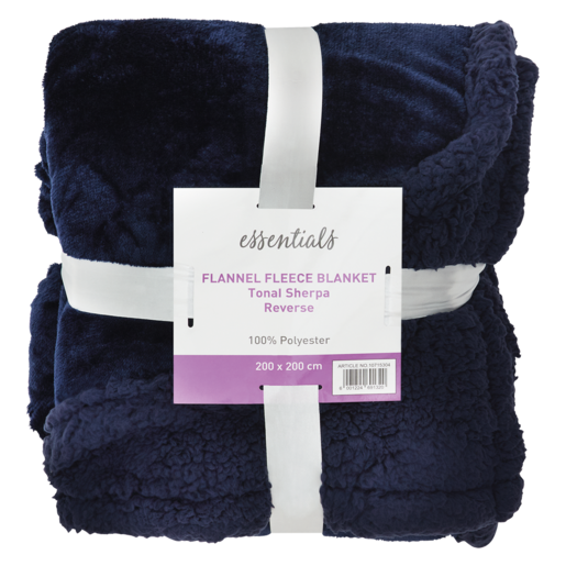 Essentials Flannel Tonal Sherpa Reverse Fleece Blanket 200 x 200cm