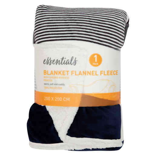 Essentials Blue Striped Flannel Fleece Blanket 200 x 200cm