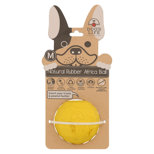 Dog's Life Yellow Natural Rubber Africa Ball (Medium)