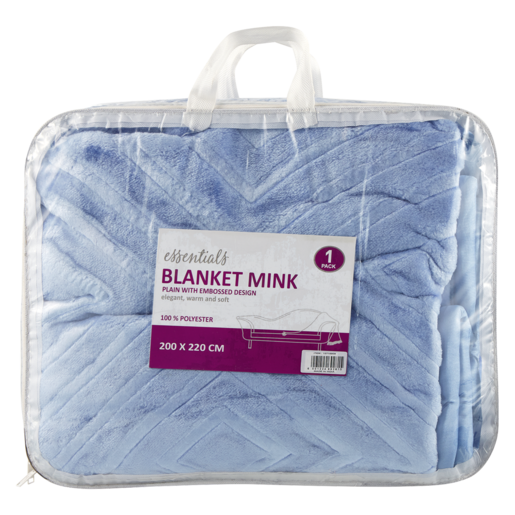 Essentials Blue Embossed Mink Blanket 200 x 220cm