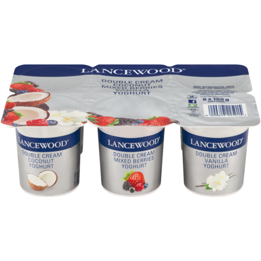 LANCEWOOD Fruit Mix Flavoured Double Cream Yoghurt 6 x 100g