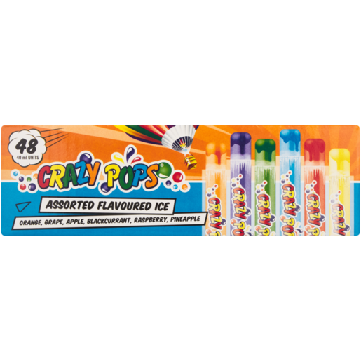 Crazy Pops Assorted Flavoured Ice Pops 48 x 40ml