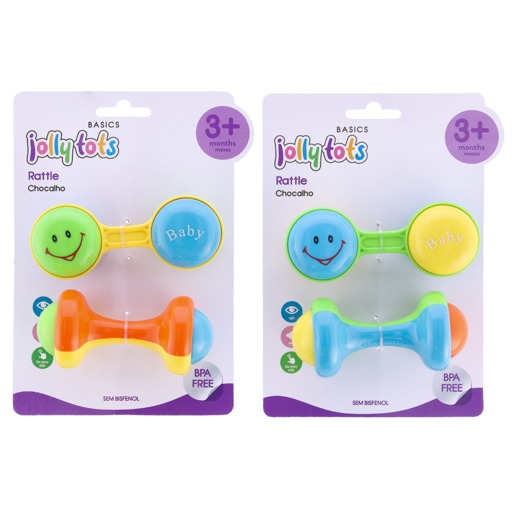 Jolly Tots Dumbell & Shaker Rattle 3 Months+ (Colour May Vary)