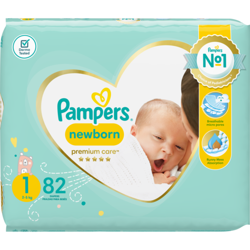 Pampers Premium Care New Baby-Dry Size 1 2-5kg Diapers 82 Pack