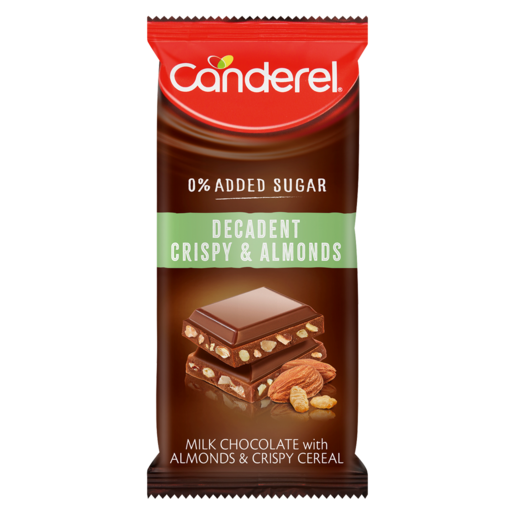 Canderel 0% Added Sugar Decadent Crispy & Almonds Chocolate Slab 100g