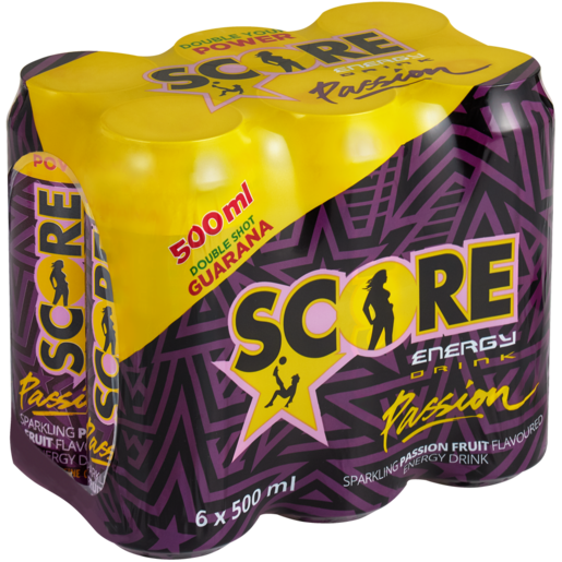 Score Sparkling Passion Fruit Flavoured Energy Drink Cans 6 x 500ml