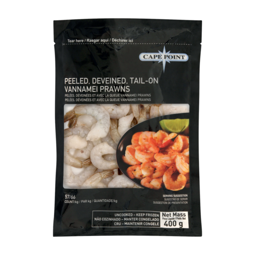 Cape Point Frozen Peeled Tail On Vannamei Prawns 400g