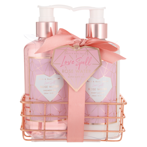 Love Spell Rose Water In Wire Basket Gift Set 4 Piece