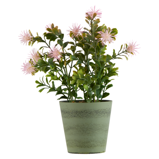 Pink Flower In Silver Pot