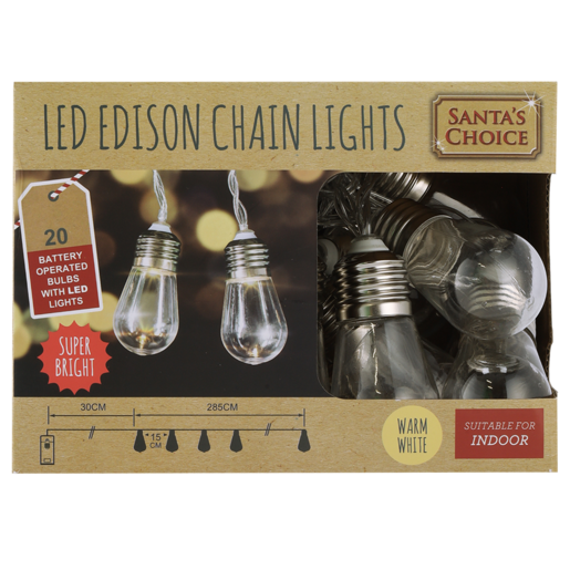 Santa's Choice Christmas LED Edison Bulb Battery Operated Lights 20 Piece