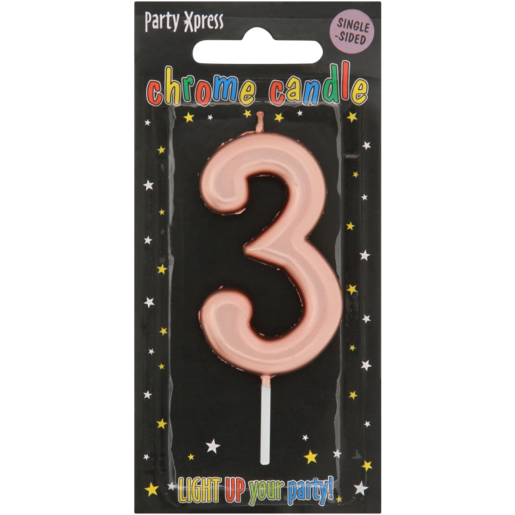 Party Xpress Metallic Rose Gold Number 3 Birthday Candle