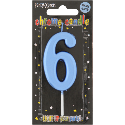 Party Xpress Metallic Blue Number 6 Birthday Candle