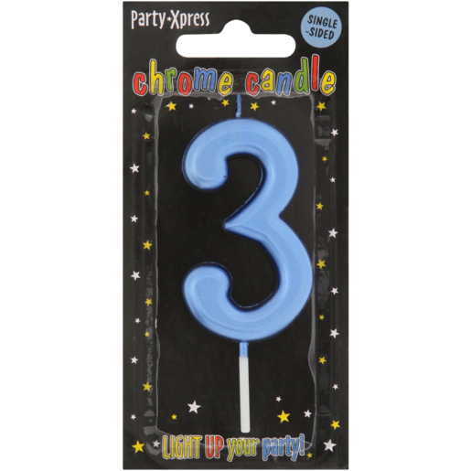 Party Xpress Metallic Blue Number 3 Birthday Candle