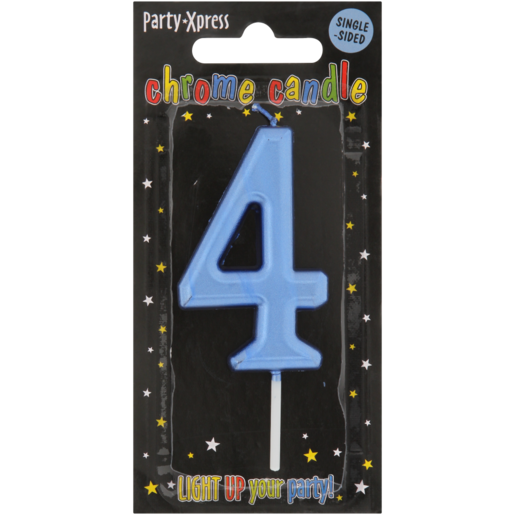 Party Xpress Metallic Blue Number 4 Birthday Candle