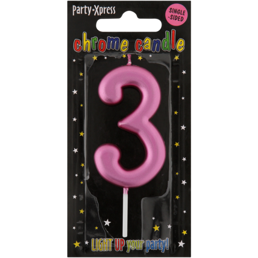 Party Xpress Metallic Pink Number 3 Birthday Candle