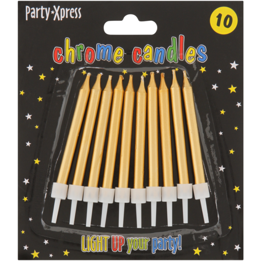 Party Xpress Metallic Gold Chrome Candles 10 Pack