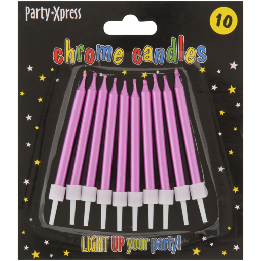 Party Xpress Metallic Pink Chrome Candles 10 Pack