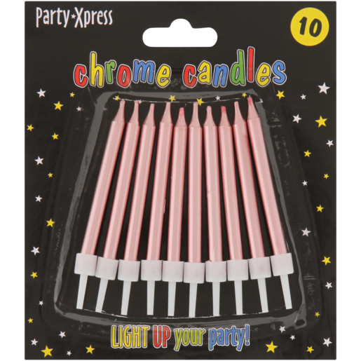 Party Xpress Metallic Rose Gold Chrome Candles 10 Pack