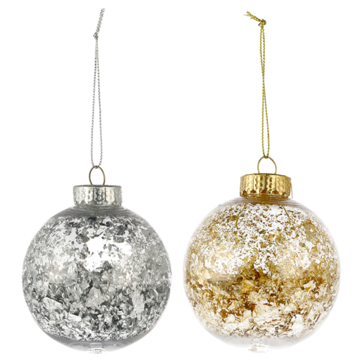 Clear Christmas Bauble With Gold Flakes (Colour May Vary)