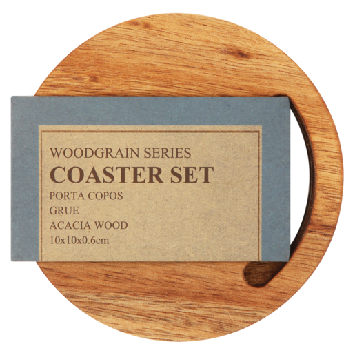 Woodgrain Series Acacia Wood Round Coaster Set 4 Pieces