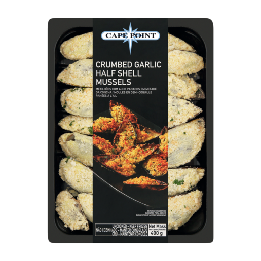 Cape Point Frozen Half Shell Crumbed Mussels 400g