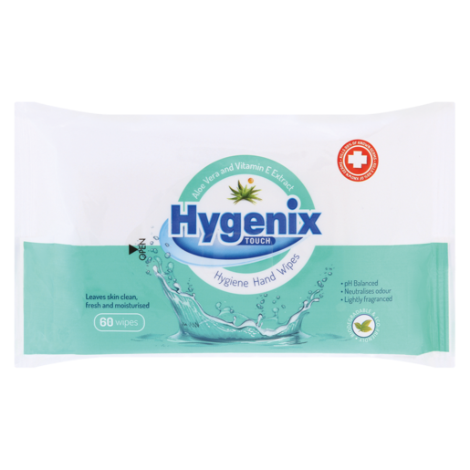 Hygenix Touch Hand Wipes With Aloe Vera & Vitamin E Extract 60 Pack