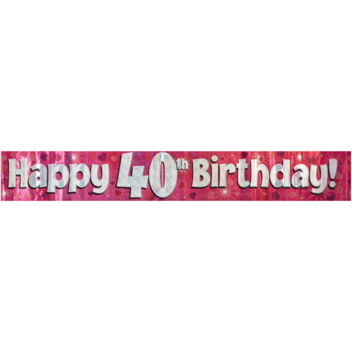 Oaktree UK Pink & Silver Sparkling Fizz Happy 40th Birthday Banner 2.7m