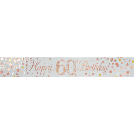 Oaktree UK Rose Gold Sparkling Fizz Happy 60th Birthday Banner