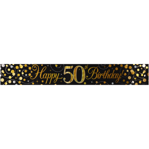Oaktree UK Gold Sparkling Fizz Happy 50th Birthday Banner 2.7m