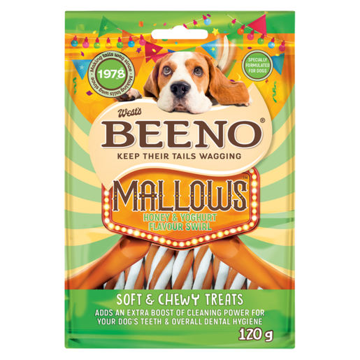 BEENO Mallows Honey & Yoghurt Flavoured Swirl Dog Treats 120g