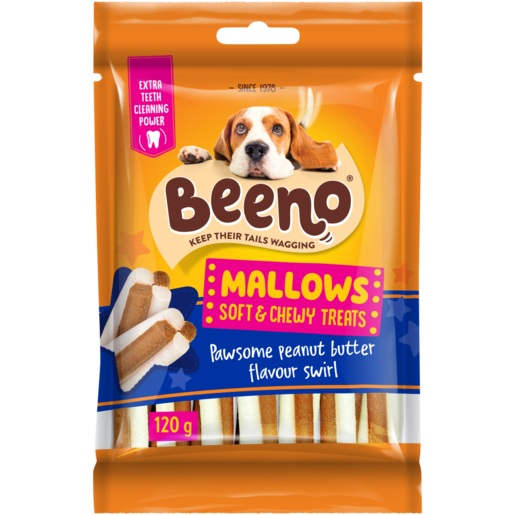 BEENO Mallows Peanut Butter Flavoured Swirl Dog Treats 120g