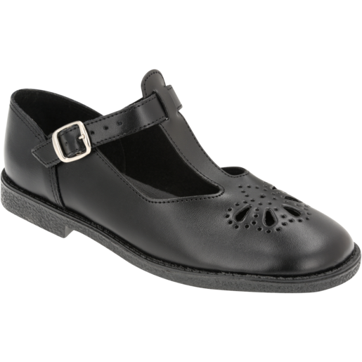 Fullmarks Missies T-Bar Girl Black School Shoes Size 2-7 