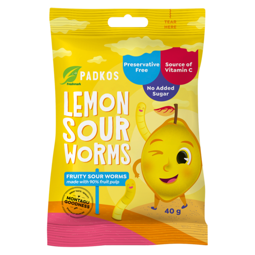 Padkos Lemon Sour Worms 40g