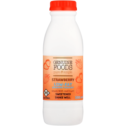 Genuine Foods Strawberry Flavoured Low-Fat Drinking Yoghurt 500ml