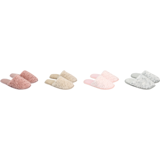 Ladies Fur Closed Toe Slippers Size 3 - 8 (Assorted Item - Supplied at Random)