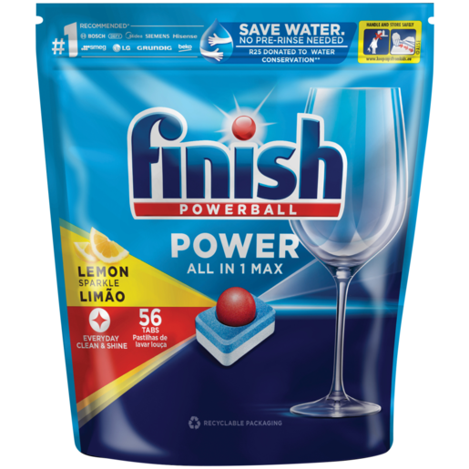 Finish Powerball Lemon Sparkle All-In-1 Max Dishwashing Tablets 56 Pack