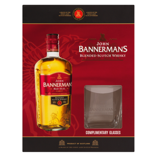 John Bannermans Red Seal Blended Scotch Whisky Gift Pack 3 Piece