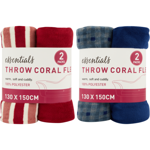 Essentials Coral Fleece Throw 130 x 150cm 2 Piece (Assorted Item - Supplied At Random)