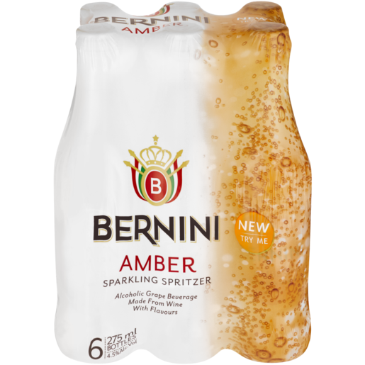 Bernini Amber Sparkling Grape Frizzante Bottles 6 x 275ml