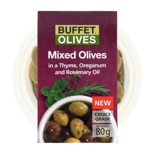 Buffet Mixed Olives In Thyme, Oreganum & Rosemary Oil 80g
