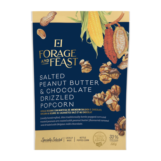 Forage And Feast Salted Peanut Butter & Chocolate Drizzled Popcorn 125g