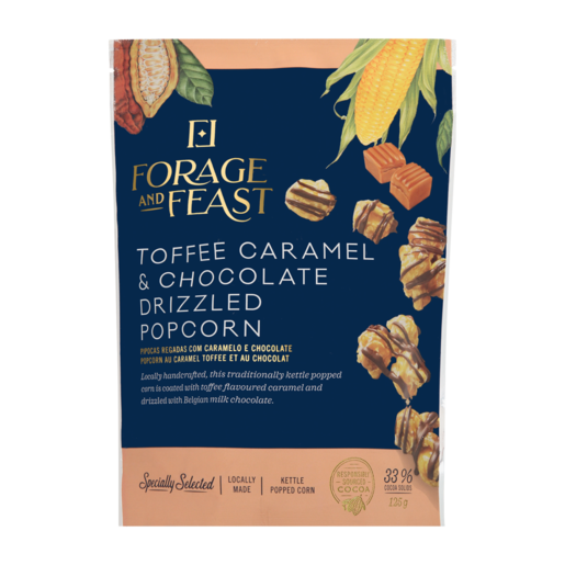 Forage And Feast Toffee Caramel & Chocolate Drizzled Popcorn 125g